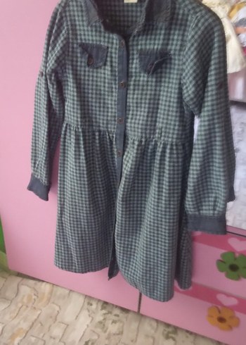 Düğmeli Gri Kareli Kız Elbisesi - Görsel 3