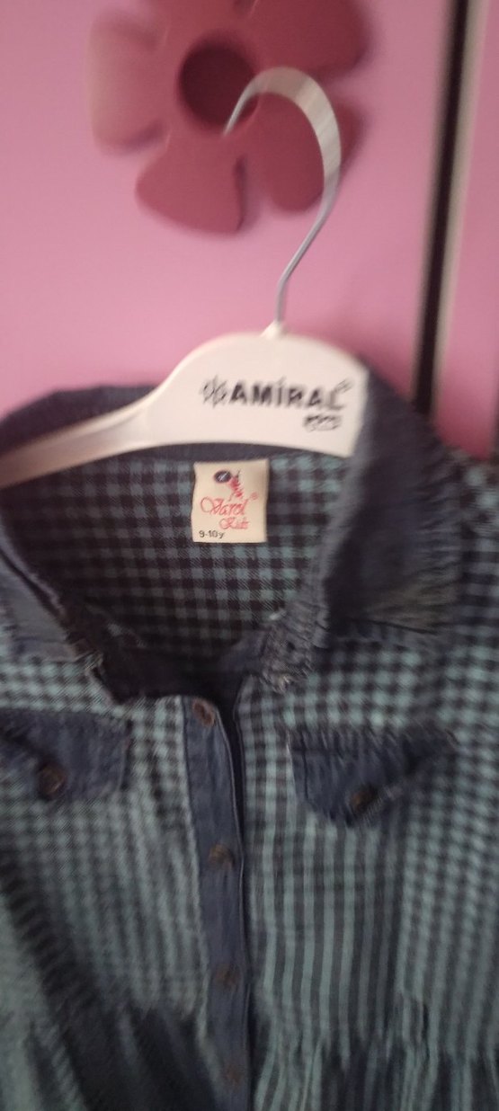 Düğmeli Gri Kareli Kız Elbisesi - Görsel 2