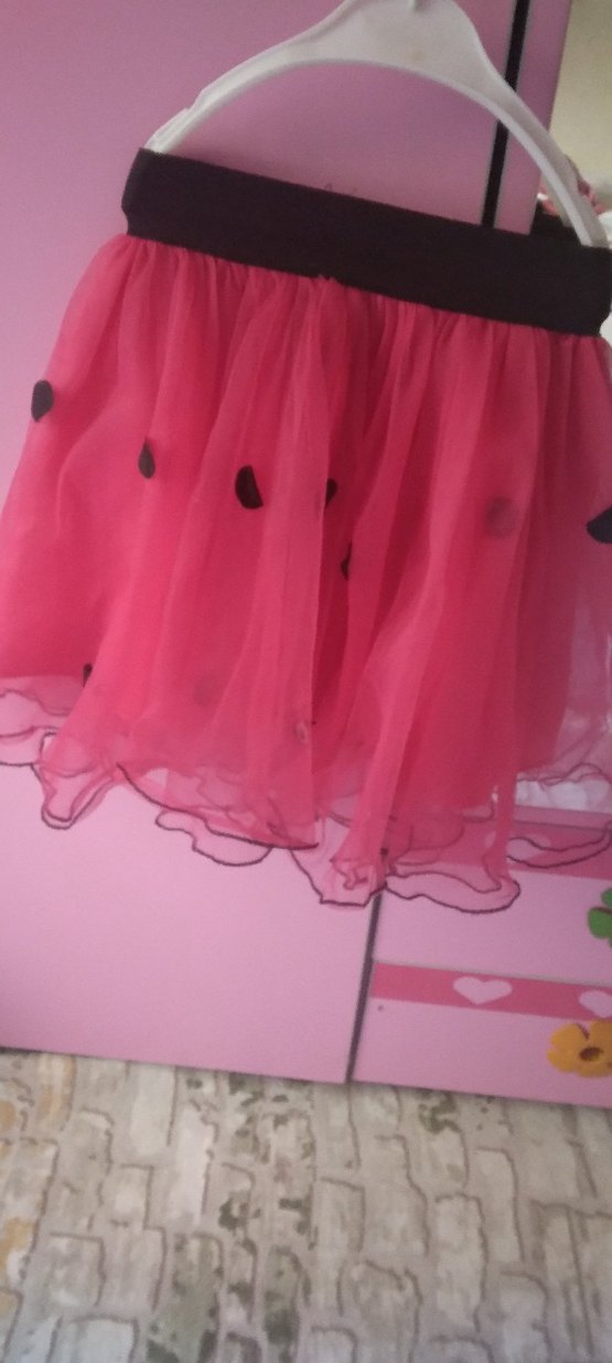 Puantiyeli Pembe Fırfırlı Kız Eteği - Görsel 3