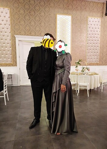 Diğer Gri Saten Elbise Tesettür 