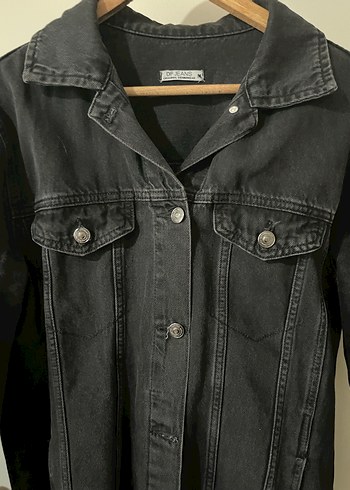 Düğmeli Siyah Kadın Jean Ceket - Görsel 4