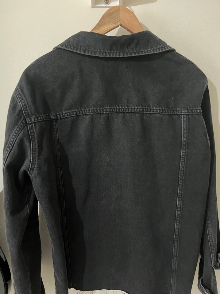 Düğmeli Siyah Kadın Jean Ceket - Görsel 5