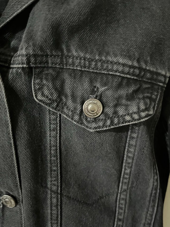 Düğmeli Siyah Kadın Jean Ceket - Görsel 2