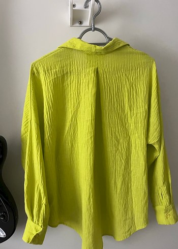 Sarı Düğmeli Keten Kadın Gömlek - Görsel 6