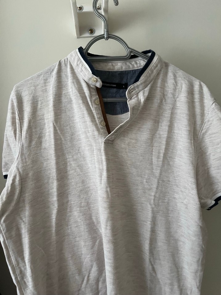 Düğmeli Beyaz Keten Erkek Polo Tişört - Görsel 3