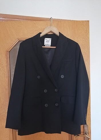 l Beden siyah Renk koton kruvaze düğmeli blazer ceket