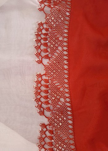 Dantel Detaylı Parlak Kırmızı Kadın Şal - Görsel 2