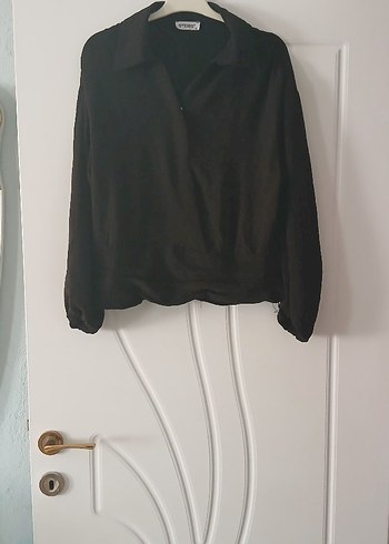 Drapeli Siyah Keten gömlek - Görsel 5