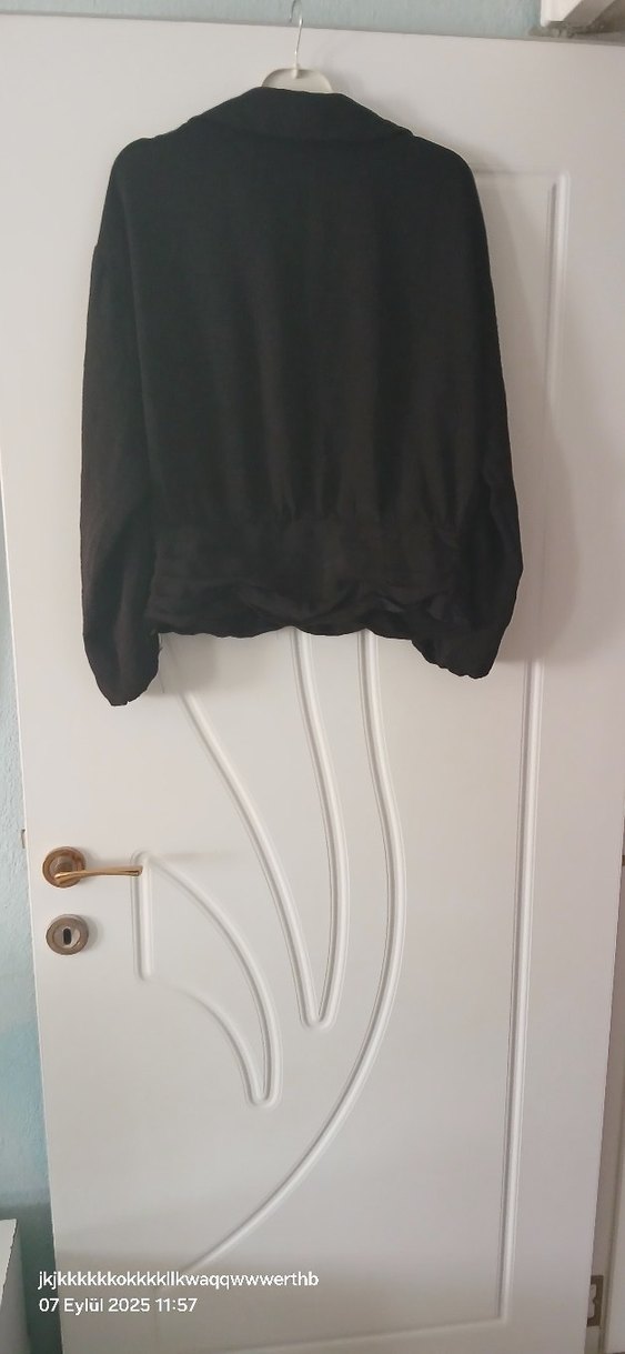 Drapeli Siyah Keten gömlek - Görsel 2