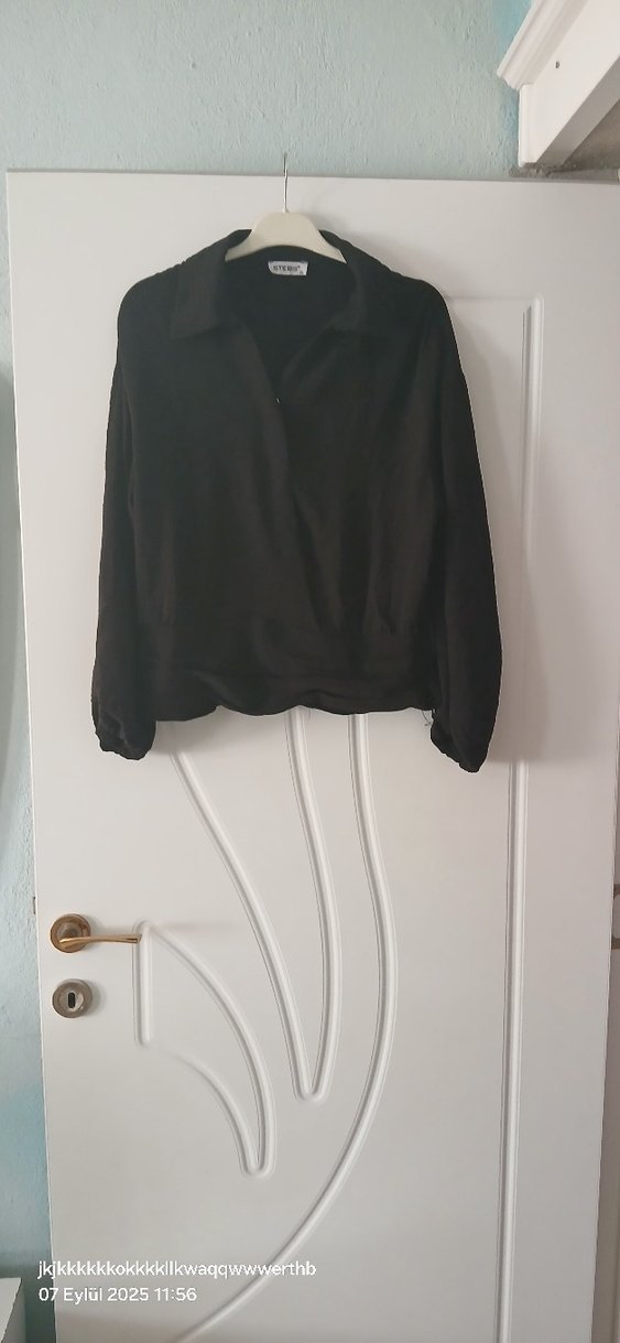 Drapeli Siyah Keten gömlek - Görsel 4