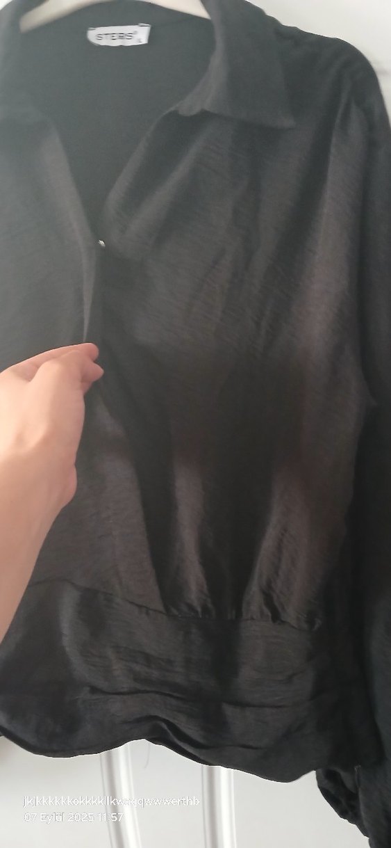 Drapeli Siyah Keten gömlek - Görsel 3