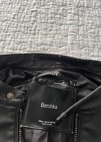 Bershka Kırmızı Siyah Baskılı Deri Biker Ceket - Görsel 6