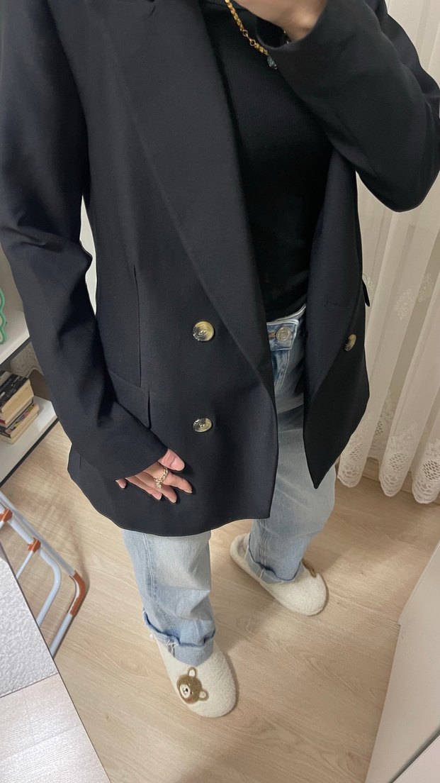 Siyah Düğmeli Midi Denim Blazer - Görsel 2