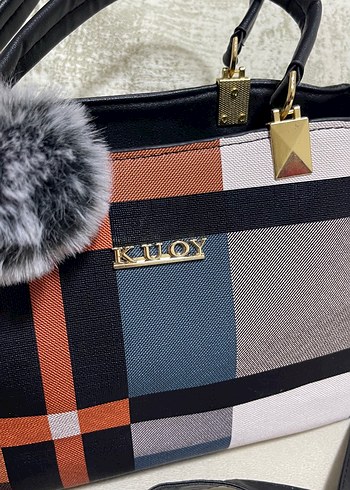 Gri Ekoseli Kürklü Kadın Çanta - Görsel 2