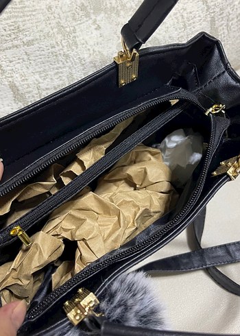 Gri Ekoseli Kürklü Kadın Çanta - Görsel 4