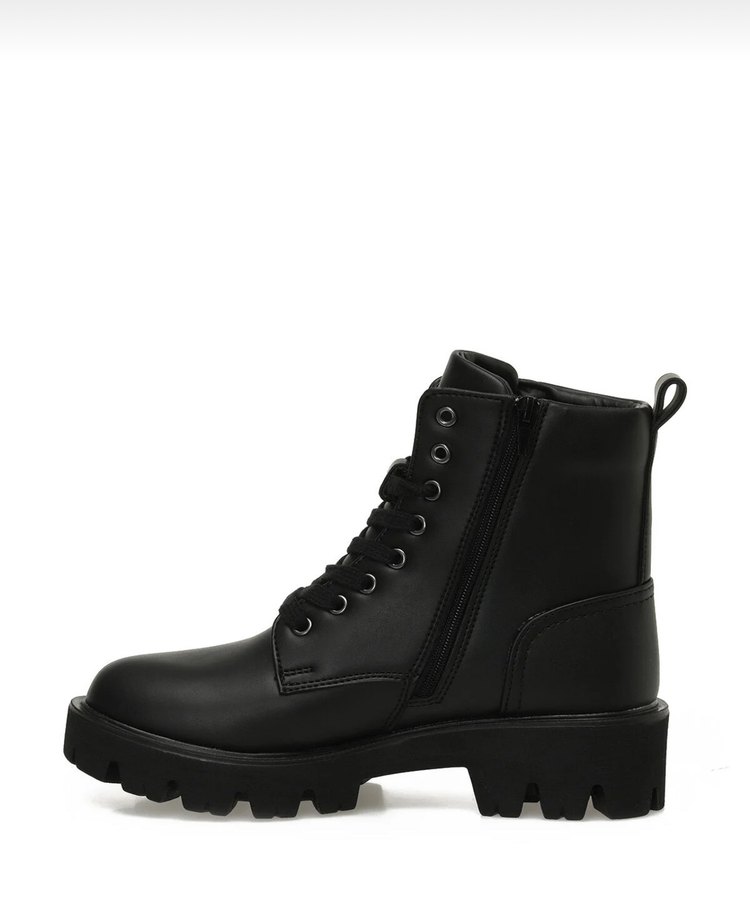 Siyah Deri Biker Bot, Kemer Detaylı, Kalın Topuklu - Görsel 3