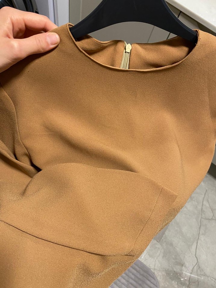 Tarçın renk Kadın Midi Tunik-Elbise, Uzun Kollu, Salaş Kesim - Görsel 2