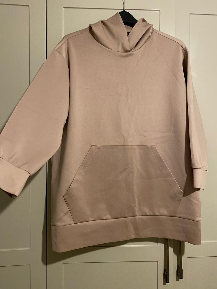 Bej Kadın Scuba Kumaş Kapüşonlu Sweatshirt - Görsel 2