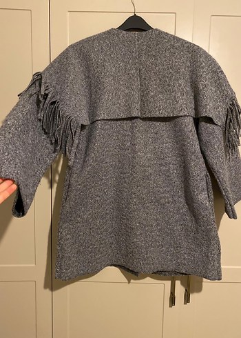 Püsküllü Gri Yün Kaban - Görsel 2