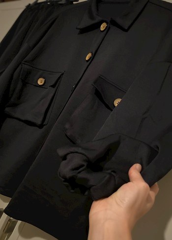 Düğmeli Scuba Kumaş Siyah Midi Kadın Takım - Görsel 4