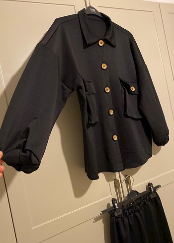 Düğmeli Scuba Kumaş Siyah Midi Kadın Takım - Görsel 3