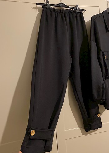 Düğmeli Scuba Kumaş Siyah Midi Kadın Takım - Görsel 2