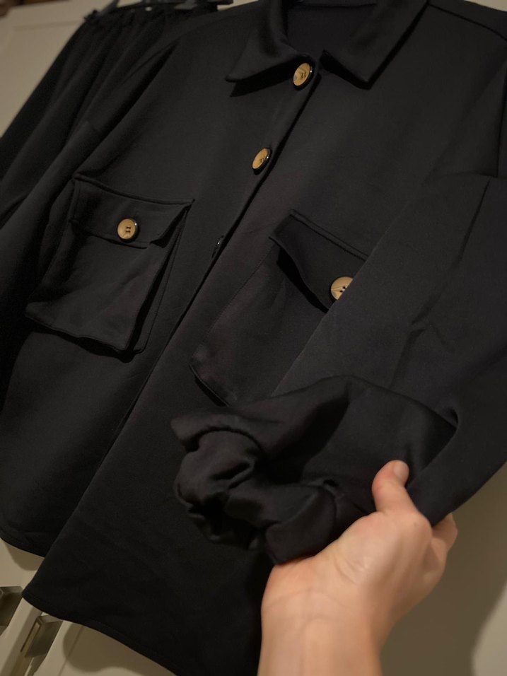 Düğmeli Scuba Kumaş Siyah Midi Kadın Takım - Görsel 4