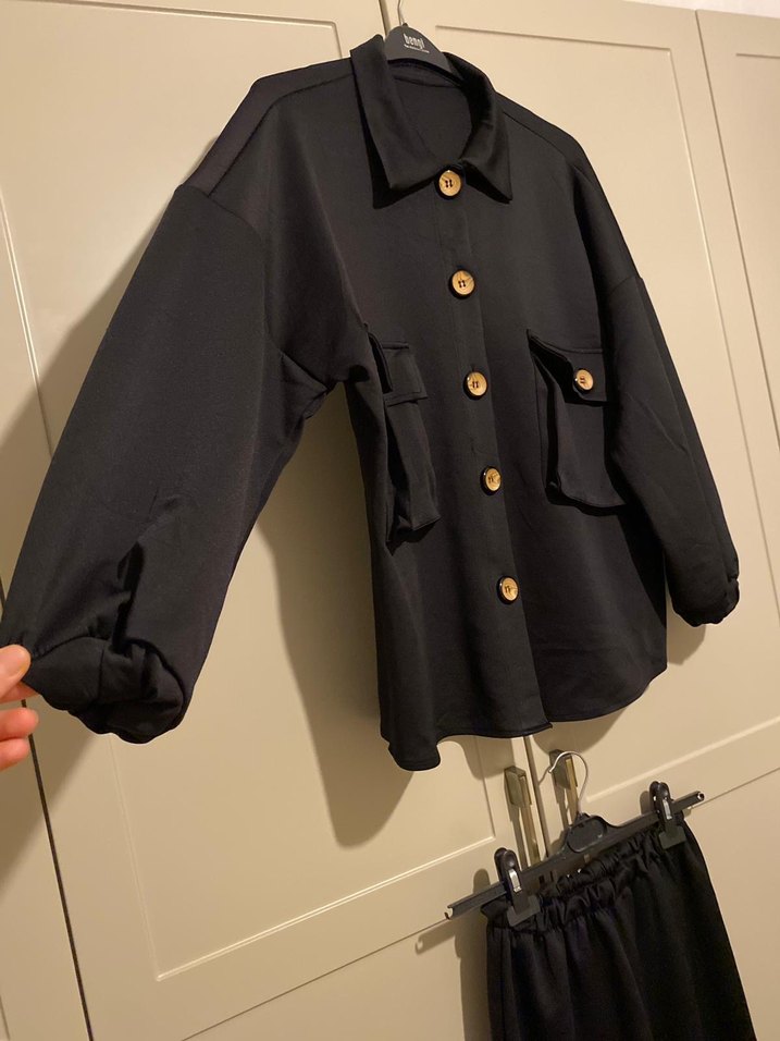 Düğmeli Scuba Kumaş Siyah Midi Kadın Takım - Görsel 3