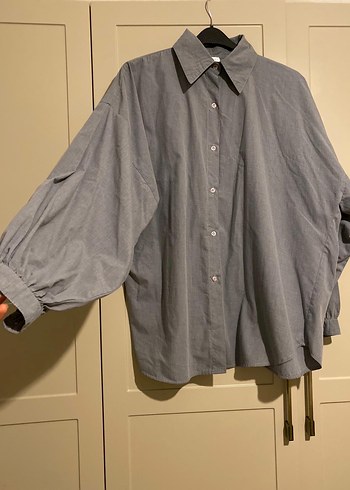 Gri Kadın Gömlek Yüksek Yaka - Görsel 2