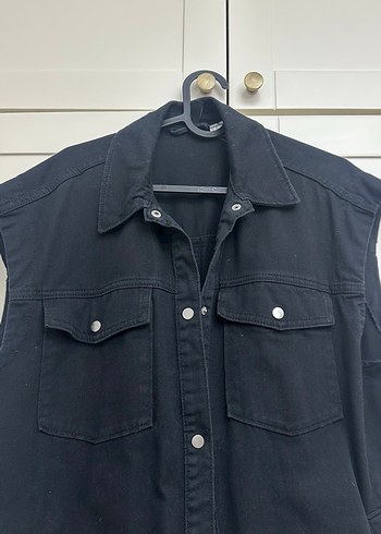 Siyah Kolsuz Denim Ceket - Görsel 3