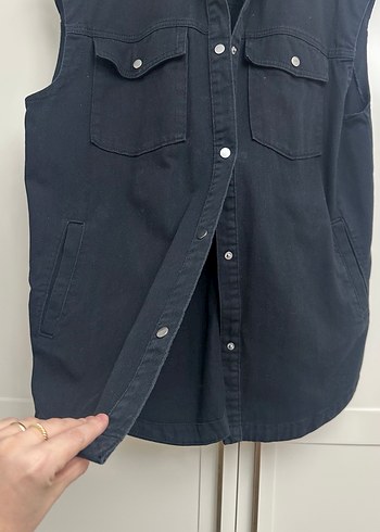 Siyah Kolsuz Denim Ceket - Görsel 4