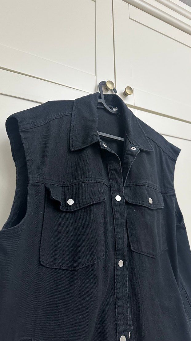 Siyah Kolsuz Denim Ceket - Görsel 2