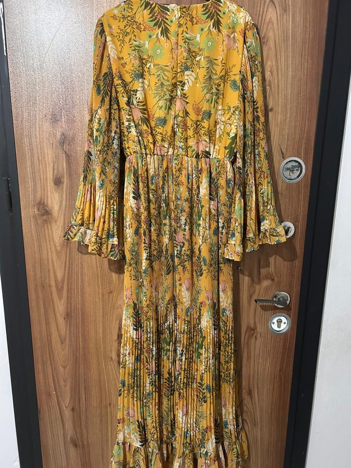 Sarı Piliseli Uzun Bohem Elbise - Görsel 2