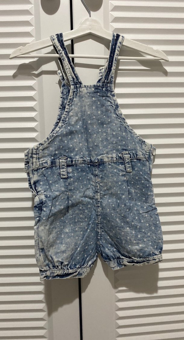 Kız Çocuk Mavi Bağlamalı Denim Tulum - Görsel 2