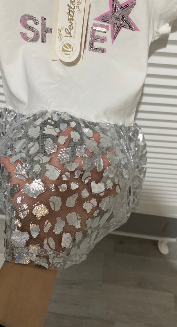 Kız Çocuk Beyaz Payetli Elbise - Görsel 2