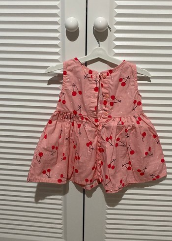 Pembe Kiraz Desenli Kolsuz Kız Elbise - Görsel 2