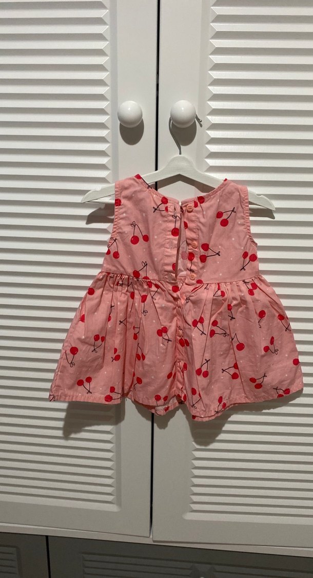 Pembe Kiraz Desenli Kolsuz Kız Elbise - Görsel 2