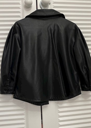 Düğmeli Siyah Deri çocuk Ceket - Görsel 4