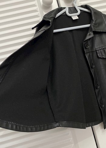 Düğmeli Siyah Deri çocuk Ceket - Görsel 5