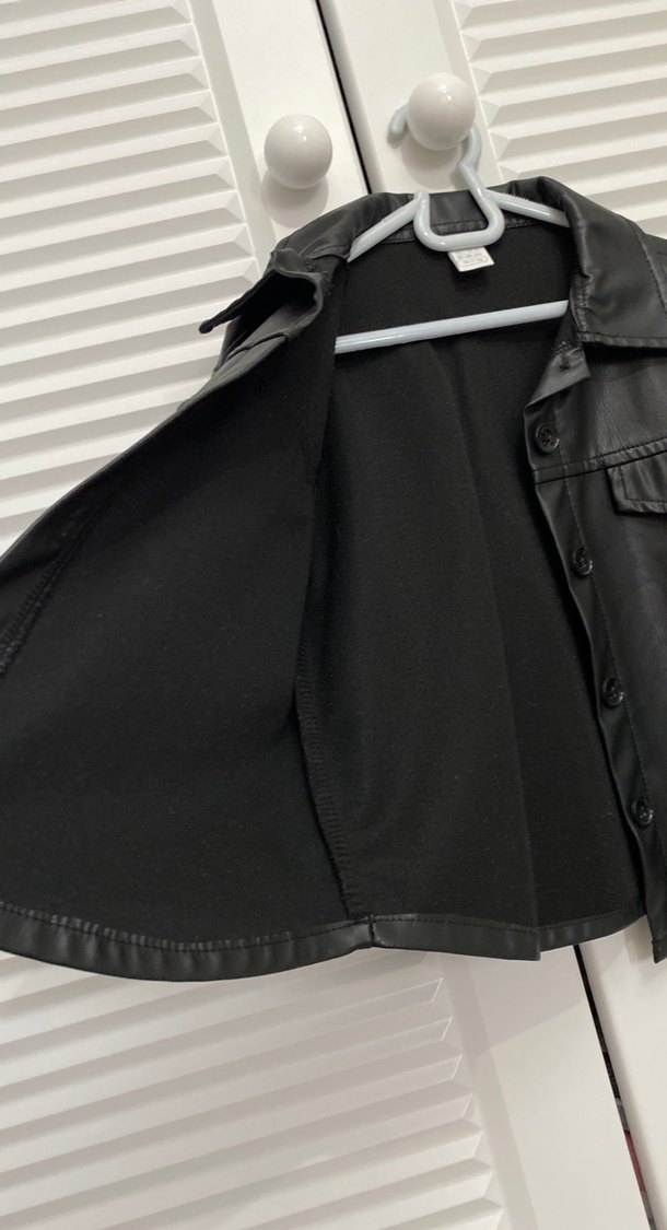 Düğmeli Siyah Deri çocuk Ceket - Görsel 5