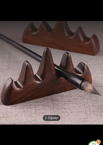 Koyu Kahverengi Ahşap Dağ Figürlü fırçalık - Görsel 2