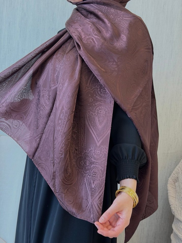 Koyu Kahverengi Kadın Jakar Şal - Görsel 2