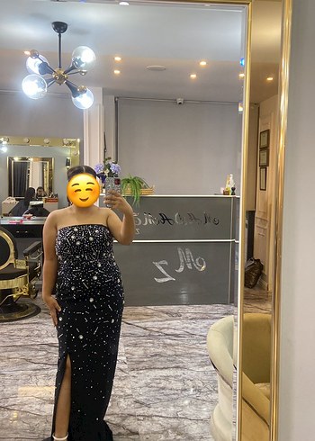 Siyah Parlak Straplez Payetli Uzun Abiye Elbise - Görsel 2