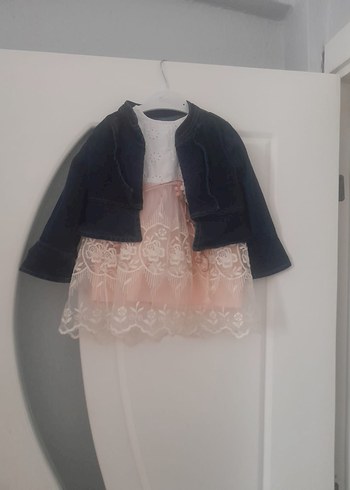 Dantel Detaylı Kız Çocuk Elbise ve kot ceket - Görsel 2