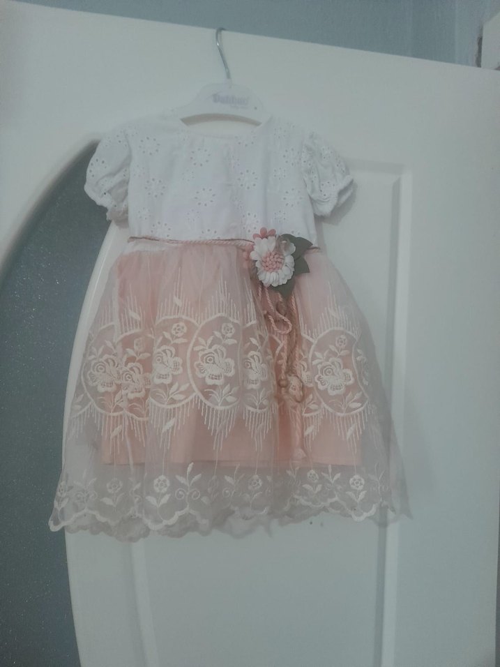 Dantel Detaylı Kız Çocuk Elbise ve kot ceket - Görsel 3