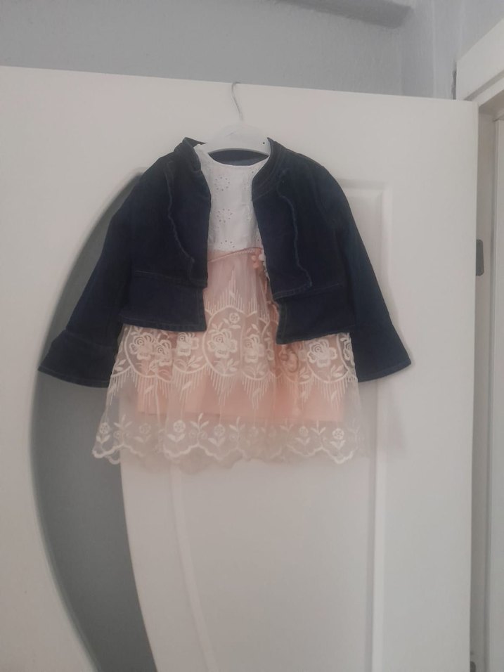 Dantel Detaylı Kız Çocuk Elbise ve kot ceket - Görsel 2