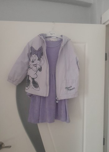 Mor Uzun Kollu Kız Elbisesi ve Gri Fermuarlı Ceket - Görsel 3