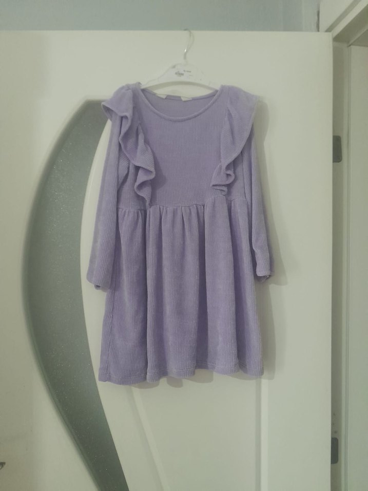 Mor Uzun Kollu Kız Elbisesi ve Gri Fermuarlı Ceket - Görsel 2