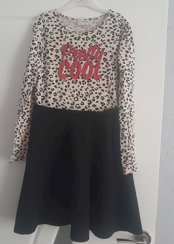 Kız Çocuk Gri Baskılı Uzun Kollu elbise - Görsel 2