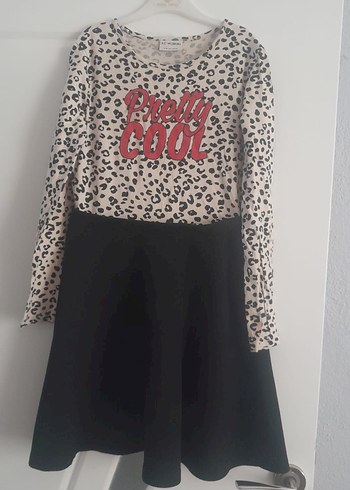 Kız Çocuk Gri Baskılı Uzun Kollu elbise - Görsel 3